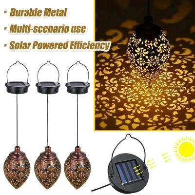 Outdoor Solar Pendant Lights LED Patio Pathway Yard Porch Garden Retro Hollow Projection Metal Waterproof Hanging Lamps