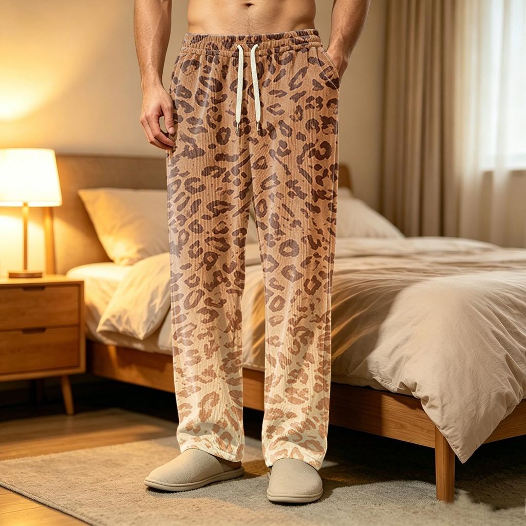 Men's Corduroy Pajama Pants with Pockets, Casual Sleep Bottoms for Home and Bedtime