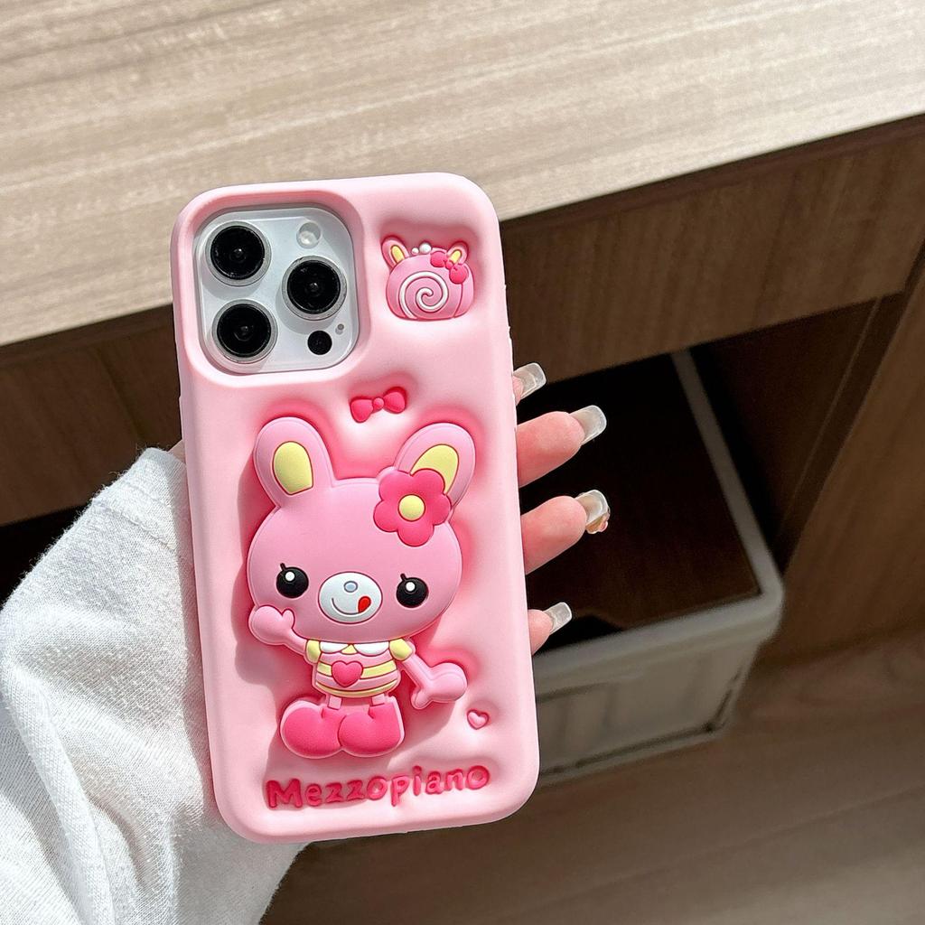 Adorable Rabbit Phone Case for iPhone 17/16/15/14 Pro Max Stand - Cute Style