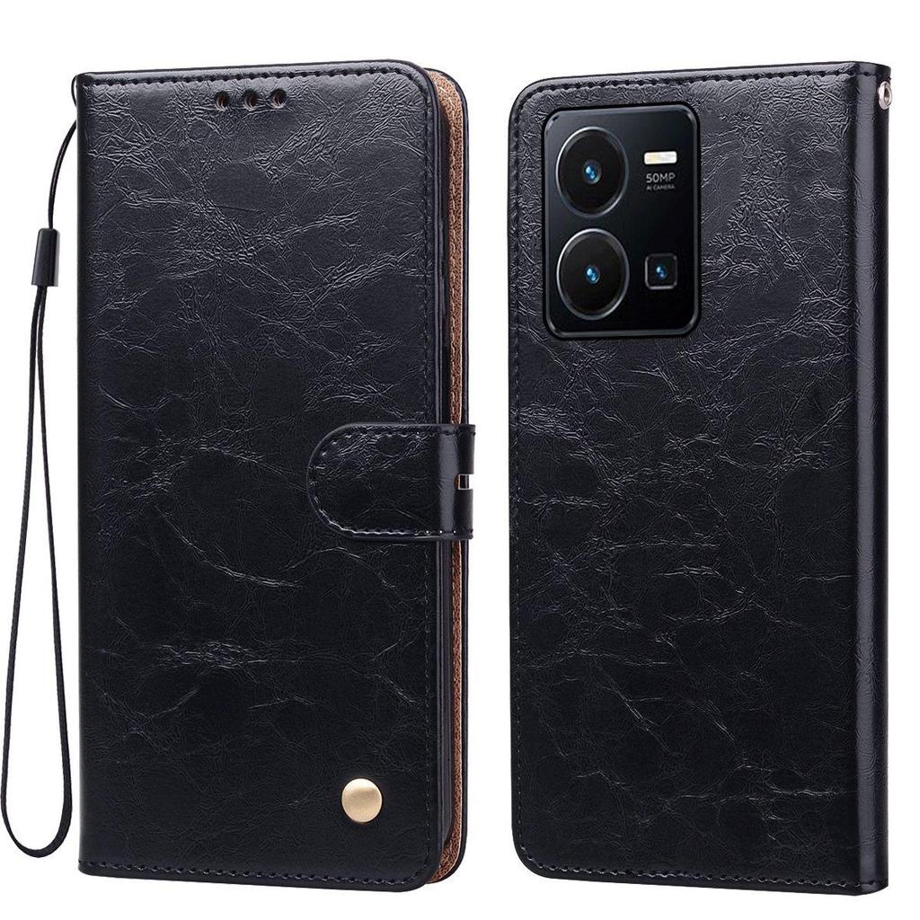 Vintage Crazy Horse Texture PU Leather Flip Wallet Phone Case for Vivo Y35 Card Holder Kickstand Shockproof Protective Cover
