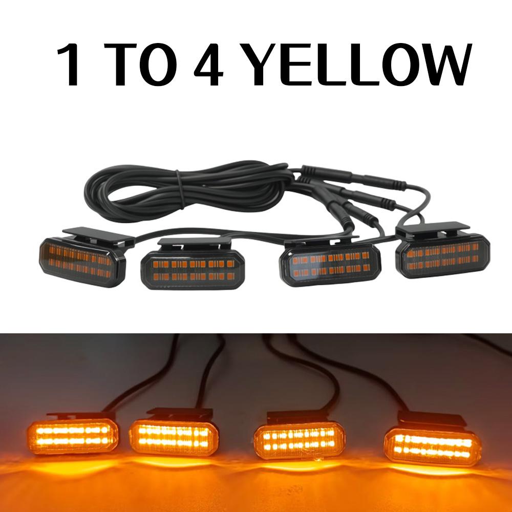 

4PCS automotive universal clip LED front grille light with wiring harness and fuse upgrade buckle grille light yellow 1 TO 4 yellow