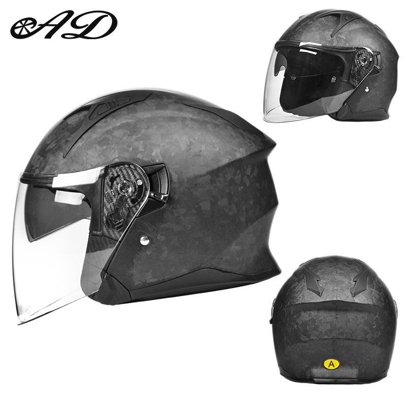AD Carbon Fiber Three-Quarter Motorcycle Helmet - All-Season Safety for Scooter & Cruiser Riders