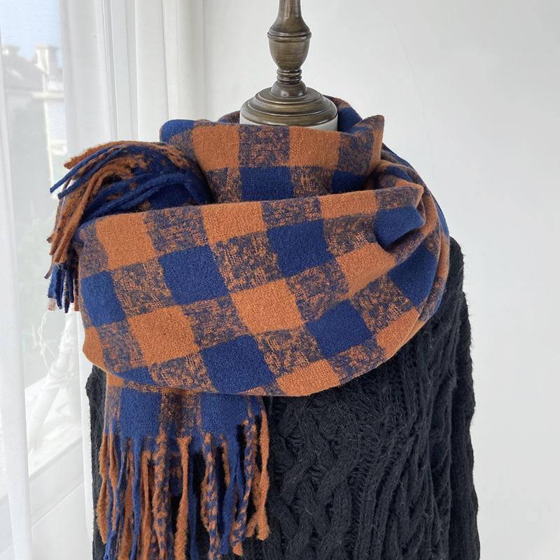 Scarf Women's Autumn and Winter Advanced Sense Thickened Warm Shawl New Imitation Cashmere Plaid Scarf