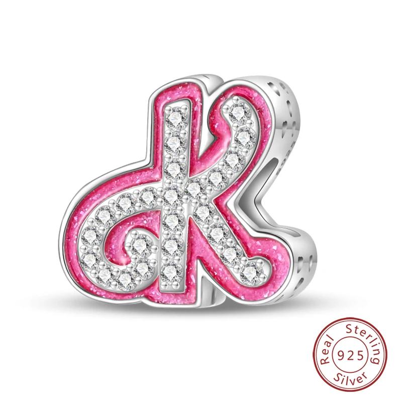 New Copper Teenage Girl Pink 26 Letters Charms Beads For 3Mm Original Bracelets Diy Jewelry Birthday Gifts