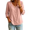Camicia da donna a maniche lunghe in cotone con scollo a U e bottoni