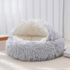 Pet Shell Nest Bed Warm Calming Cat Cave Bed with Hooded Cover Semi Enclosed Fluffy Plush Lined Round Bed for Small Medium Pets