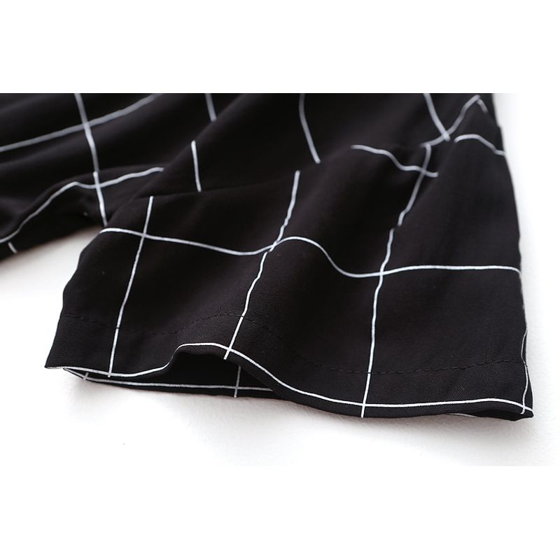 Foreign Trade Original Order Artsy Minimalist Thin Noil Poplin Dress Loose Slim Looking Short Sleeve Gingham Artificial Cotton Skirt Summer