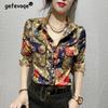 Spring Summer Polo-neck Korean Fashion Printing Shirt Ladies Long Sleeve Harajuku Y2K Casual Top Women Streetwear Buttons Blouse