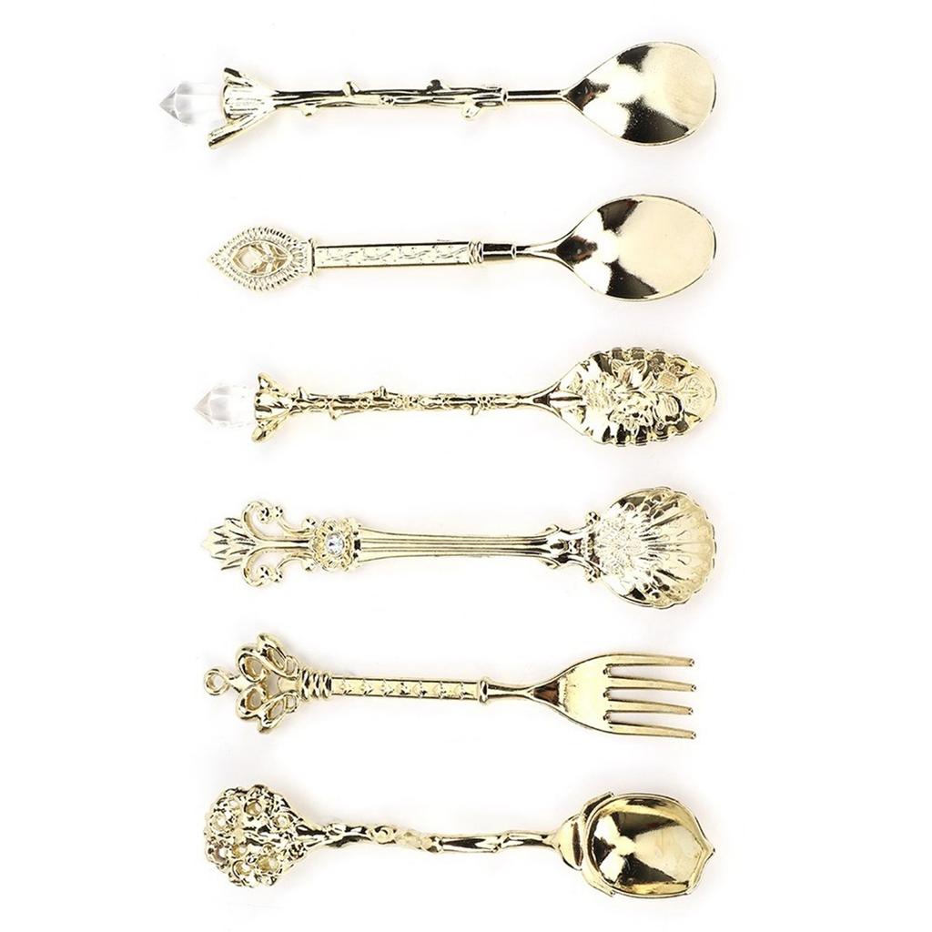 6Pcs Set Innovative Vintage Retro Zinc Alloy Spoons Fork Set Cutlery Kitchen Accessory