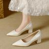 Fashion Square Heel Patent Leather Shoes Women PumpsSole Work Pointed Toe