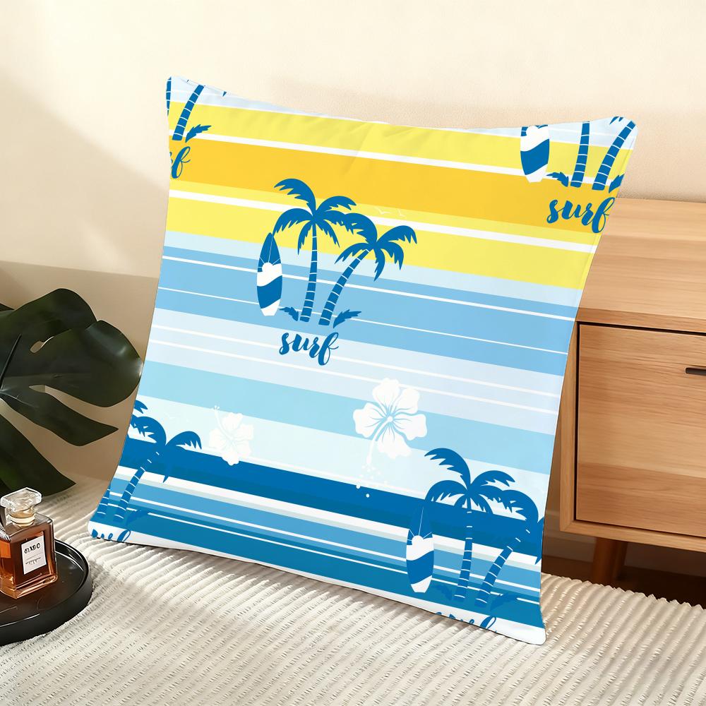 Plam Trees Flowers Cushion Cover Soft Short Plush Pillow Cover Smooth Cozy Texture Aesthetic Cushion Case Home Decor