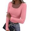 Women's  And Winter Slim Bottom T-shirt Fashion Casual Solid Color Square Neck Pullover Long Sleeve Top