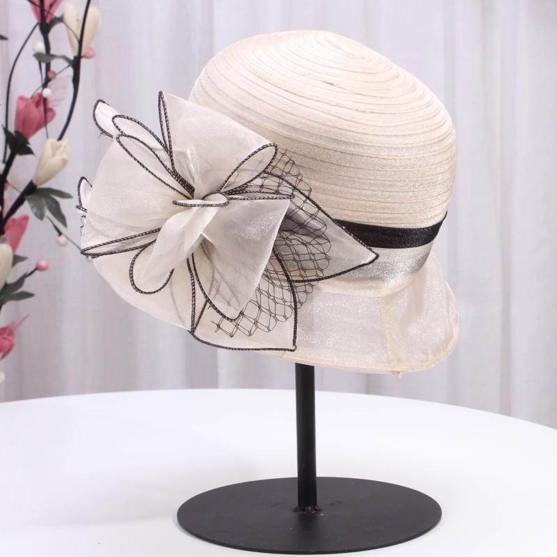 Garden Supplies My Women's French British Top Hat Millinery Church Hat Elegant Bow Wide Brim Bucket Hats Kentucky Derby Fedora Summer Sun Cap 56-58Cm
