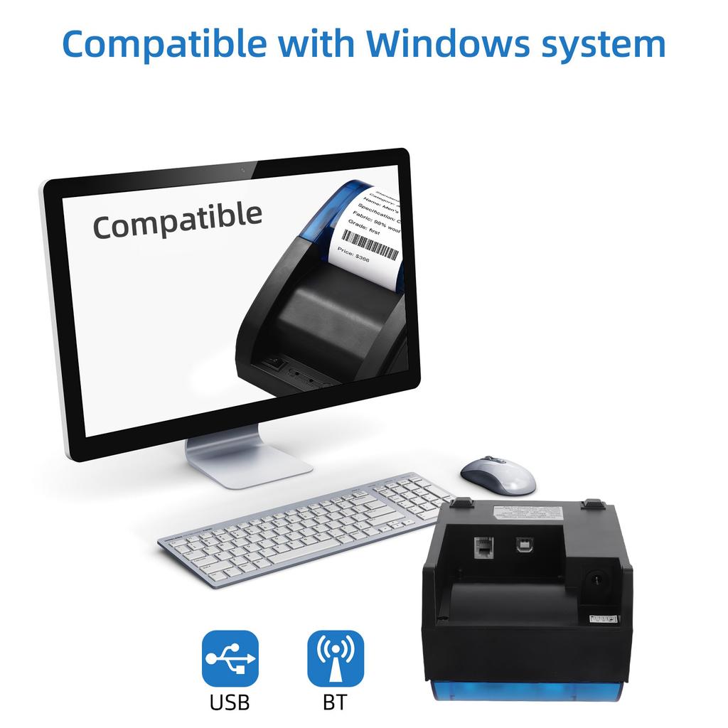 58mm Desktop Receipt Printer POS Printer Direct Thermal Printing Compatible with Android/iOS/Windows Support ESC/POS