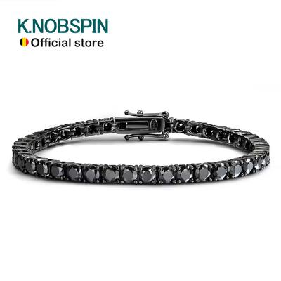 KNOBSPIN 3mm 4mm Black Moissanite Tennis Bracelet Full Diamond GRA 925 Silver Plated Hiphop Bracelets for Women Man