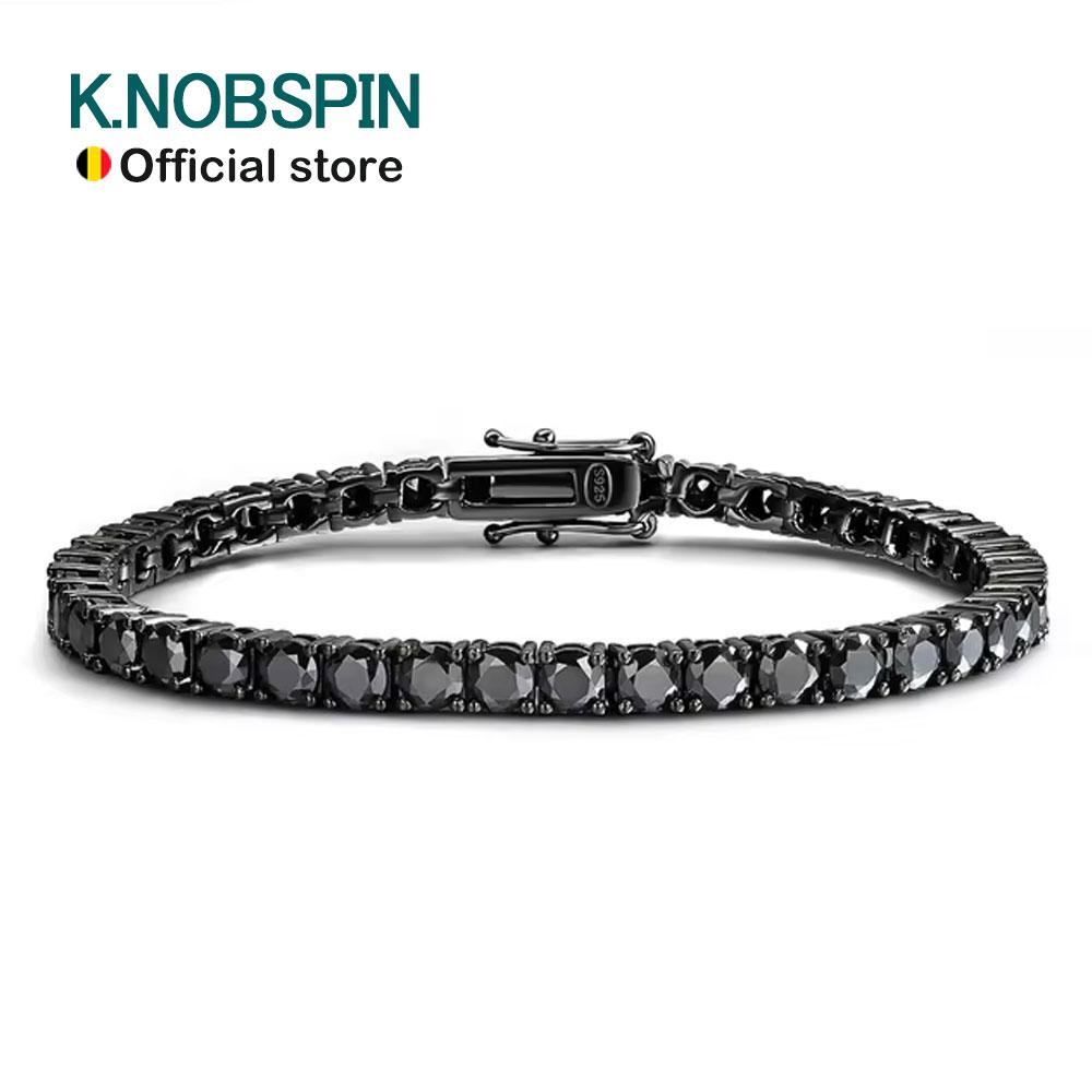 KNOBSPIN 3mm 4mm Black Moissanite Tennis Bracelet Full Diamond GRA 925 Silver Plated Hiphop Bracelets for Women Man