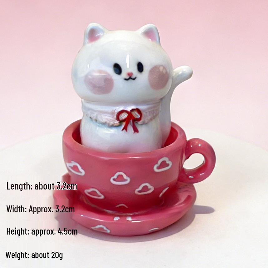 Shin-chan Cute Pet Tea Cup Ornament: Cartoon Cat & Dog Resin Figurines