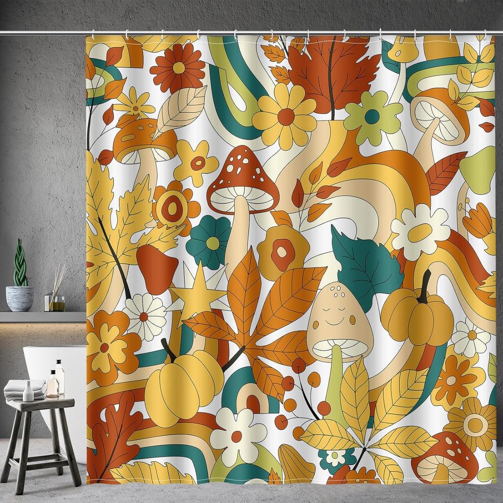 Zitronenfrucht Duschvorhang - Gelbe Zitrone Grüne Blätter Pflanze Floral Modern Natur Stoff Tuch Bad Duschvorhang