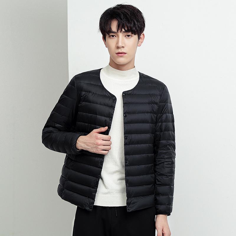Men's Lightweight Collarless Down Jacket - Autumn/Winter, Plus Size Round Neck White Duck Coat