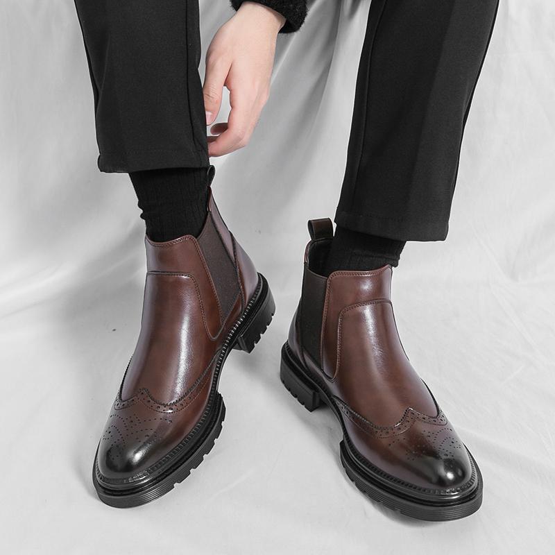 Classic Retro Style Men's Chelsea Boots Branded Urban Business Leather Casual Boots Slip-on Comfort Men's High Top Leather Boots
