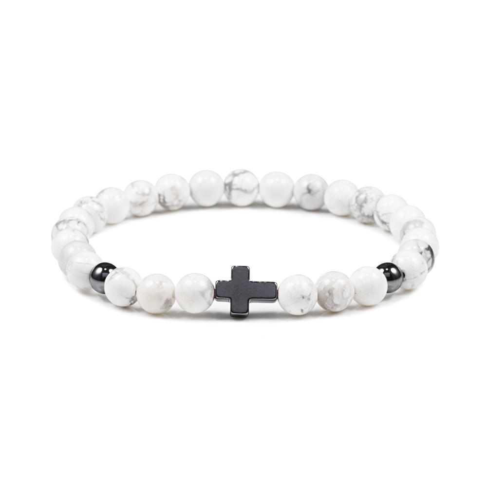 Prayer Men Women Bracelet Hematite Cross 6MM Natural Stone Tiger Eyes Bead Strand Bracelets Bangle Jesus Yoga Homme Jewelry Gift
