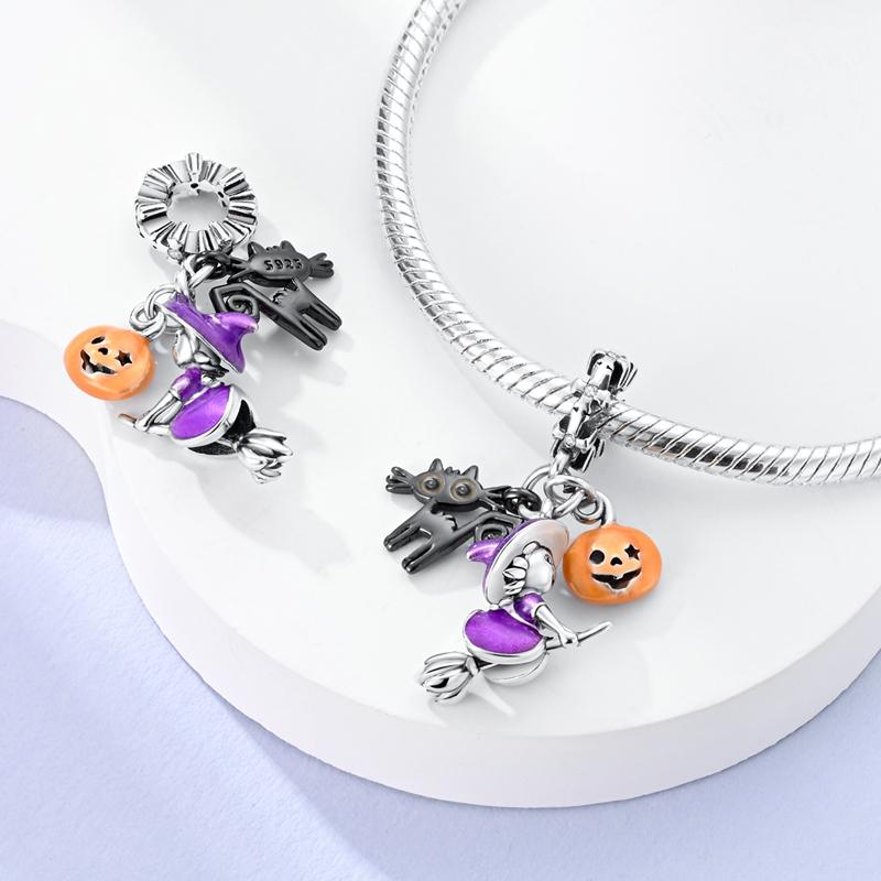 Halloween Charms Copper Plated Ghost Pumpkin Human Skeleton Original Pendants Beads Fit Bracelet Diy Jewelry For Woman