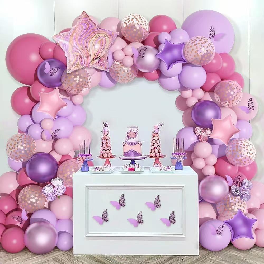 

Розово-фиолетовый набор латексных шаров 3D бабочка агат пентаграмма алюминиевая пленка шар украшение для вечеринки по случаю дня рождения девочки Set as shown