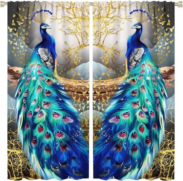 

3D цифровая печать полиэфирная ткань золотые шторы роскошный свадебный декор оконные шторы для спальни для гостиной 2 панели W50xH130(CM)x2PCS-Grommet Top