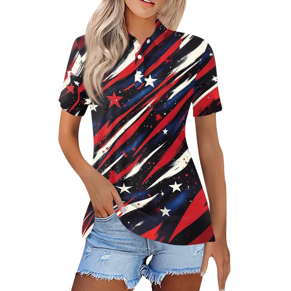 Women's Fashion Casual Lapel Short Sleeve Printed Shirt Women's Button Up Tops