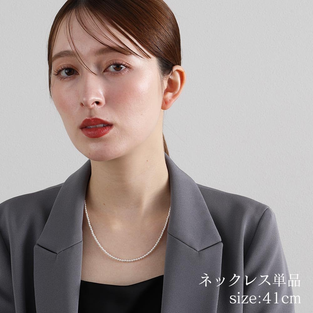 VOTRE COUTURE Grand Premium Baby Pearl Long White x Silver Necklace, 70cm, 3mm, Women's,