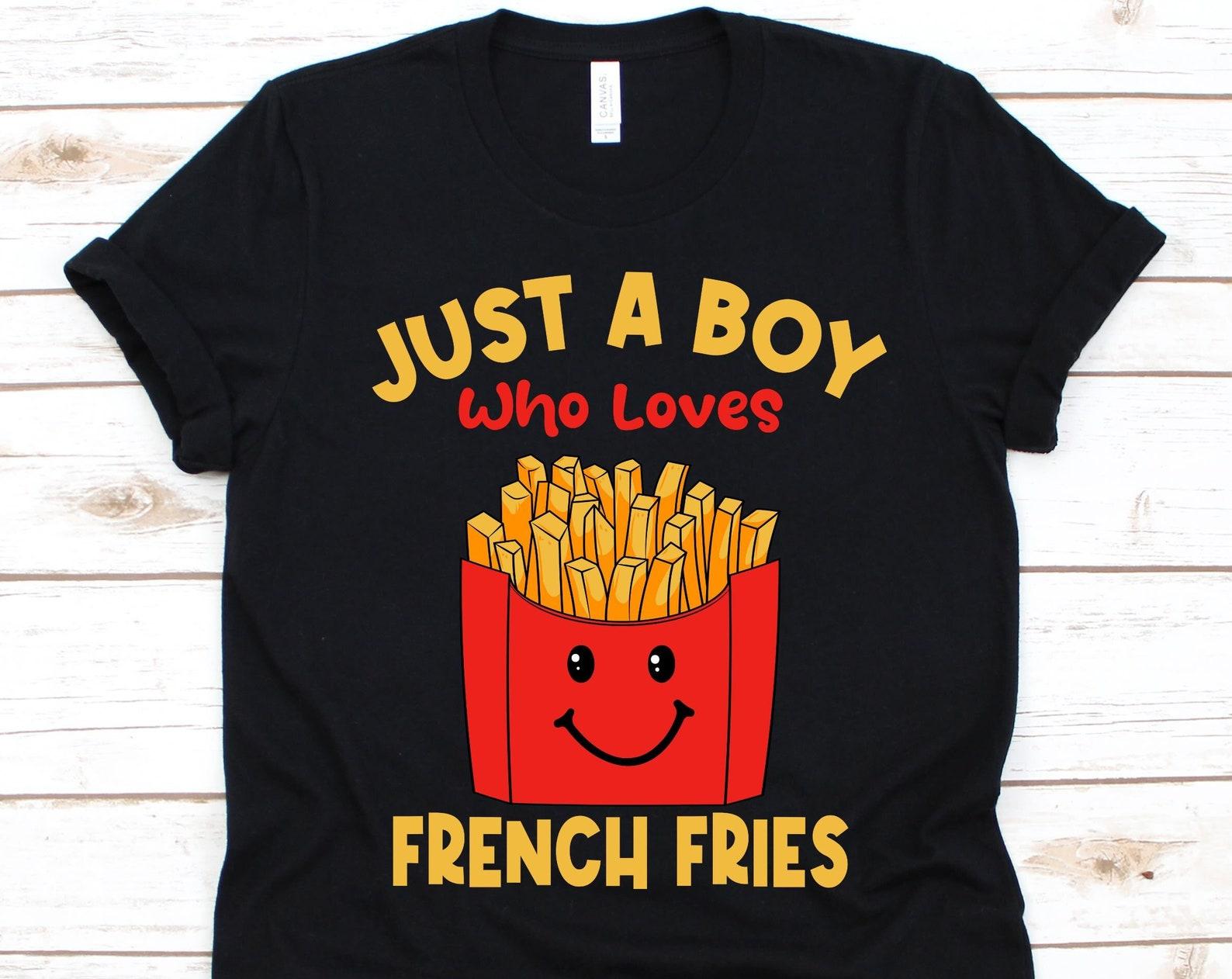 Just A Boy Who Loves French Fries Shirt, Cheese Fries, Finger Chips, Curly Fries, Shoestring Fries Graphic, French Fries Shirt For Boys 3XL