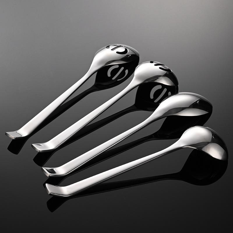 304 common spoon leakage stainless steel tableware New Era large curved square handle vegetable spoon long handle service spoon