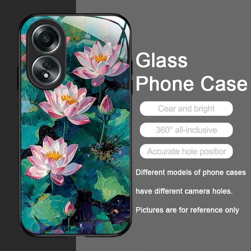 Retro Oil Painting Lotus Flower Pattern Tempered Phone Case for OPPO Realme 14 13 Pro Plus 12 11 10 Neo 3 X7 PRO C75 Hard Covers