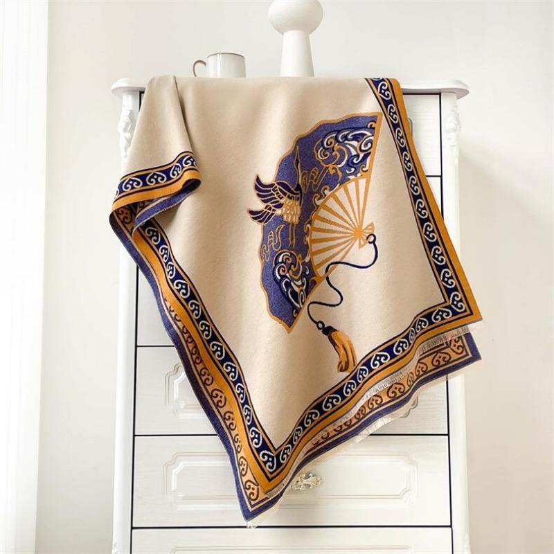 Fan Double-sided Imitation Cashmere Scarf Women's Winter High-end Sense Dual-purpose Thickened Air Conditioner Shawl Court Style Scarf