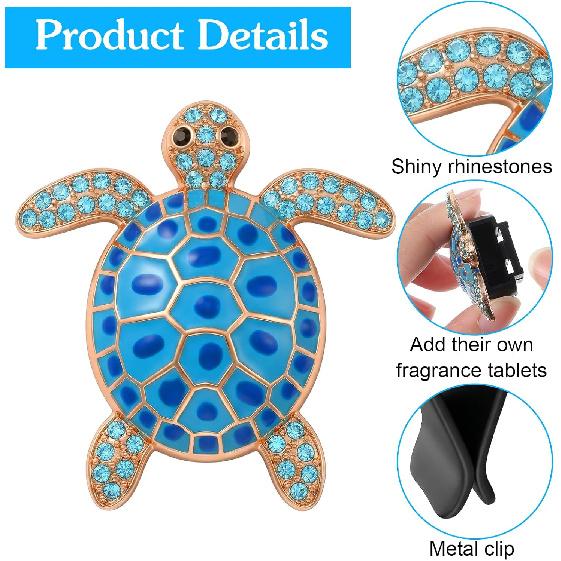 Ouligay 2PCS Cute Sea Turtles Car Air Freshener Vent Clip, Sea Turtle Car Accessories, Blue Turtle Cars Vent Clips Rhinestone, Ocean Theme Interior