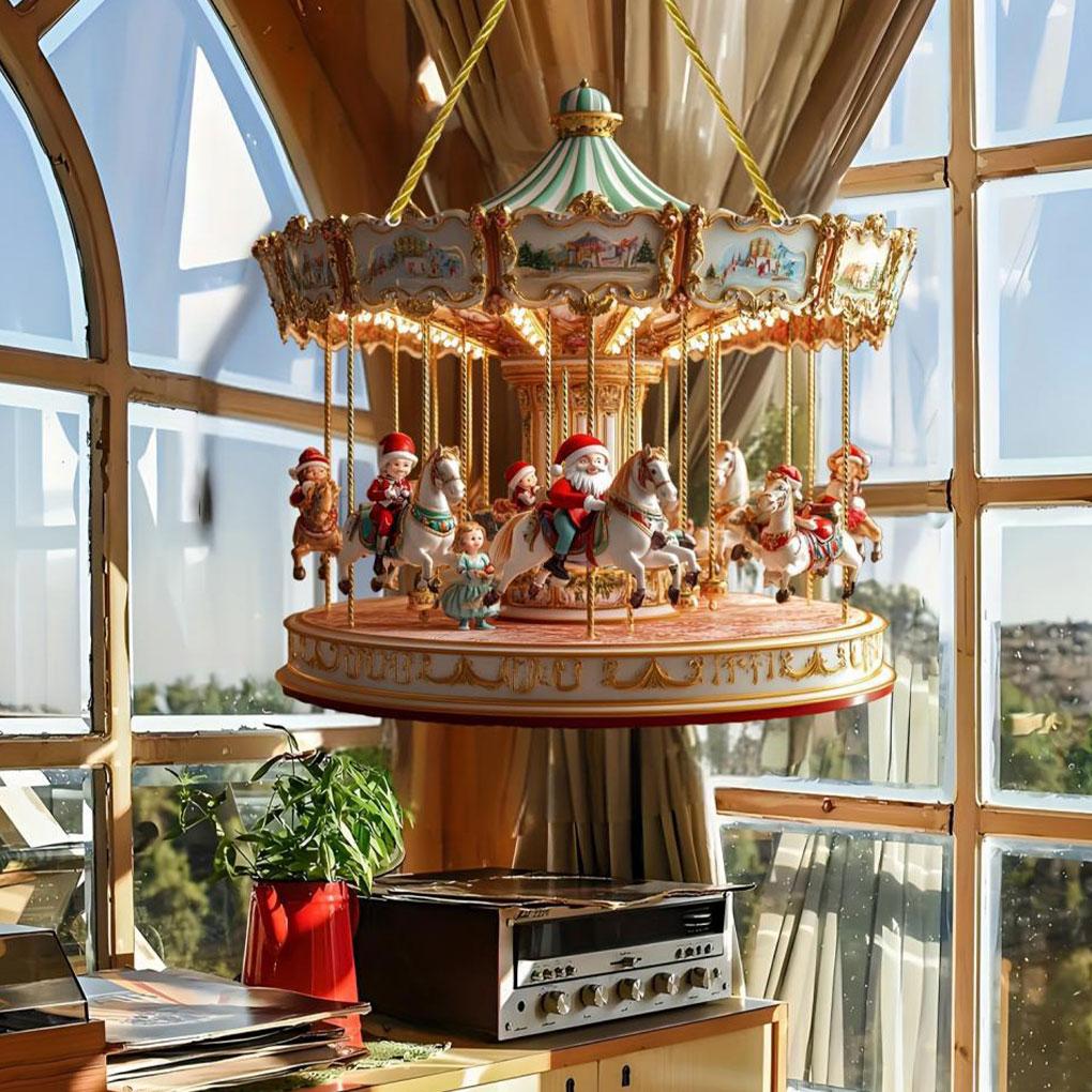 Świąteczna Karuzela Świętego Mikołaja Świąteczna Ozdoba Okienna Ścienna Akrylowa Karuzela Świętego Mikołaja Płaska 2D Zimowa Dekoracja Świąteczna na Drzwi Wejściowe