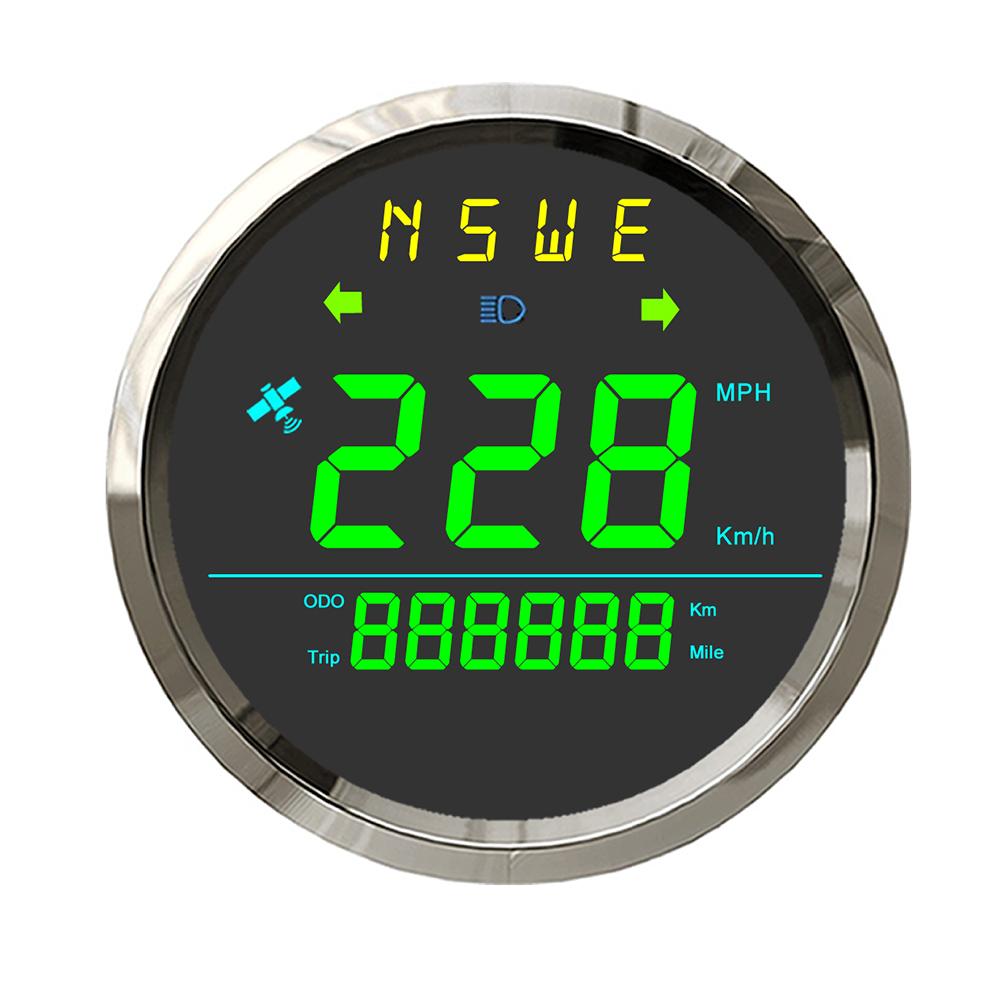 ELING 85mm (3 3/8 ) Digital GPS Speedometer Odometer 0-999 (MPH, km/h) 12V 24V for Car ATV Tractor with Backlight GPS Antenna Green-BS