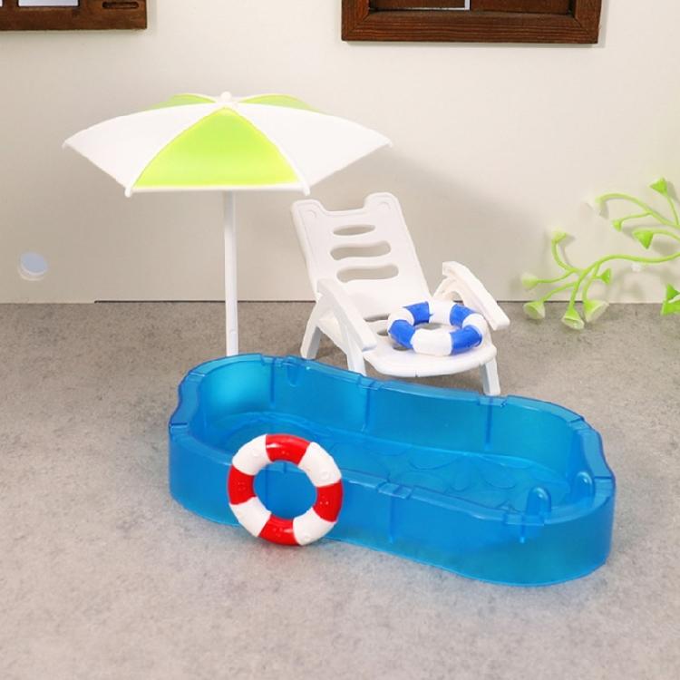 Miniature Beach Scene Set for 1/12 Dollhouses Poolside Display Furniture with Deck Chair Sunshade for Kids Pretend Play