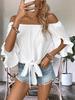 Elegante Top Elastico Bardot con Polsini Svasati e Laccio sul Fondo