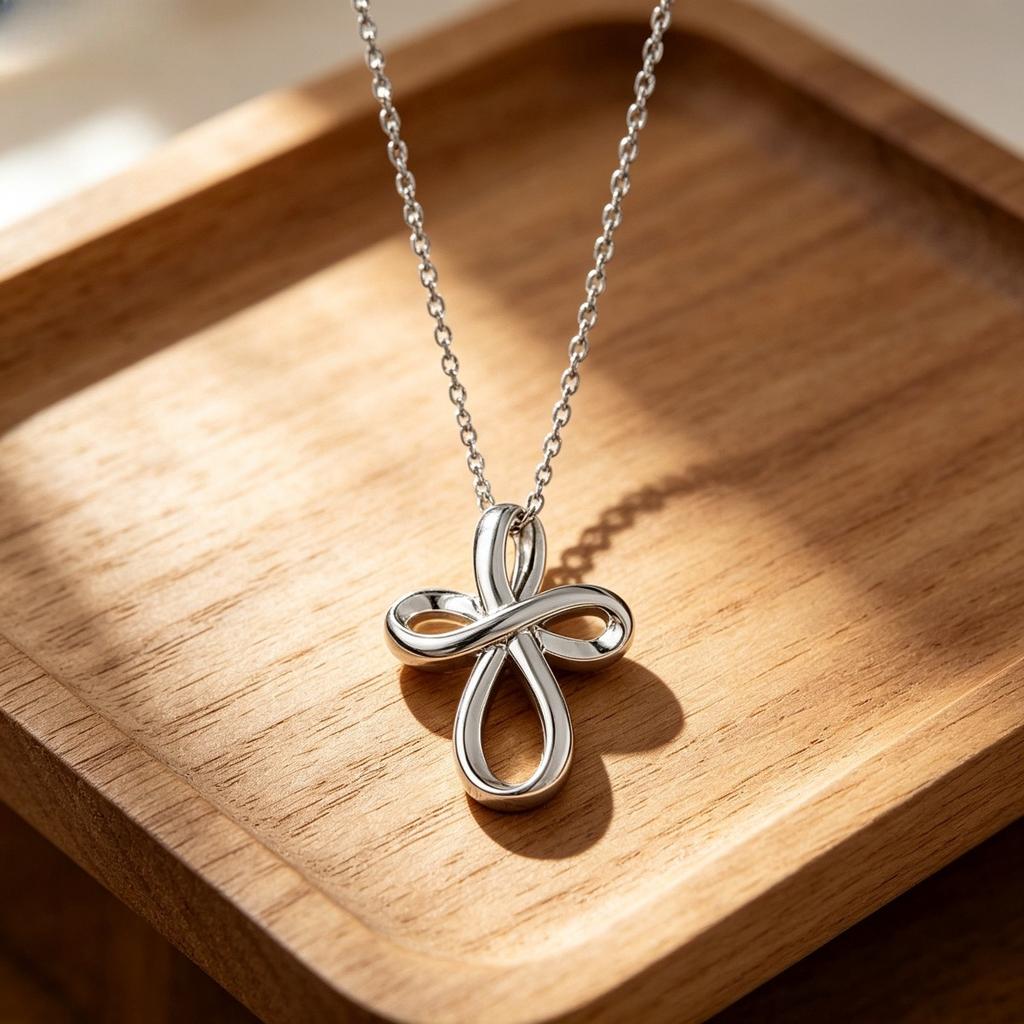 Ladies' Infinite Symbol Cross Pendant Necklace, Minimalist Twist Design, Suitable for Daily Wear and Gift Giving