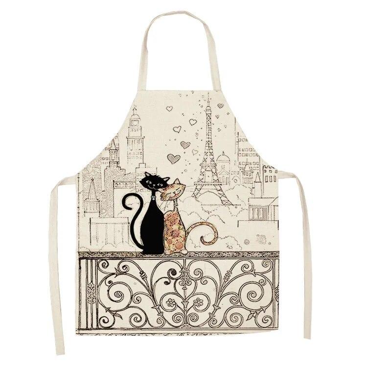 1 Pack Cute Cat Pattern Kitchen Cooking Baking BBQ Aprons for Men and Women Linen Bibs Home Cleaning Accessories