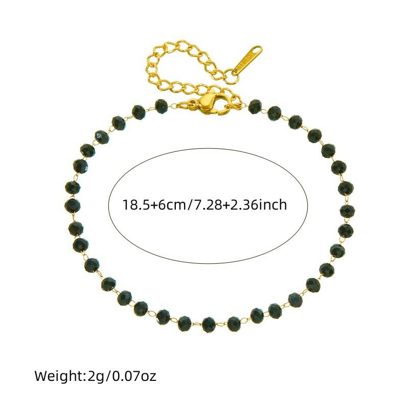 Gold Plated Black Crystal Beaded Jewelry Set Necklace and Bracelet for Women Stainless Steel