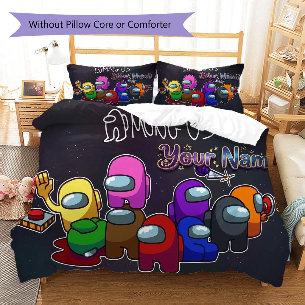 Among Us Custom Name Pattern Bedding,Quilt Set Quilt Cover Pillowcase Home Birthday Gift(1 * Duvet Cover + 2 * Pillowcase, Without Core)