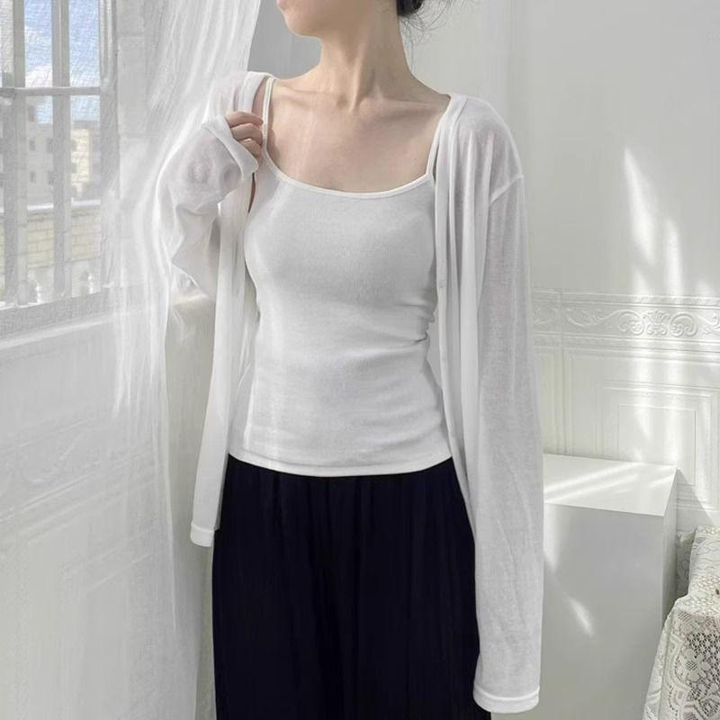 

Женский кардиган и платье-комбинация из ледяного шелка для защиты от солнца - Тонкий, модный, летний удлиненный плащ. XL (58-62 kg) белый