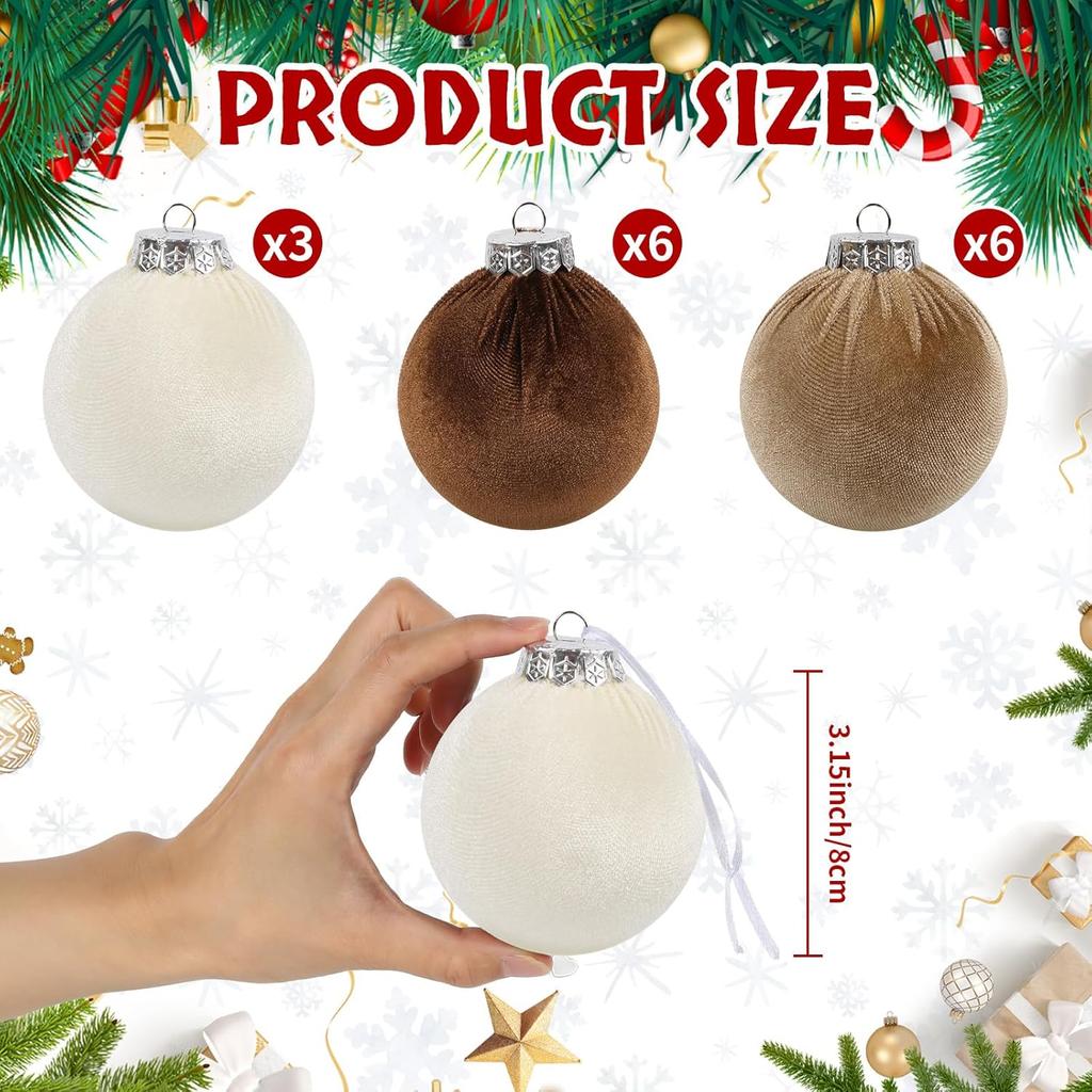 Velvet Christmas Ball Ornaments Set - 15pcs 3.15 inch Flocked Xmas Decorations Ornaments for Christmas Tree Garland Table Centerpiece Festival Decor