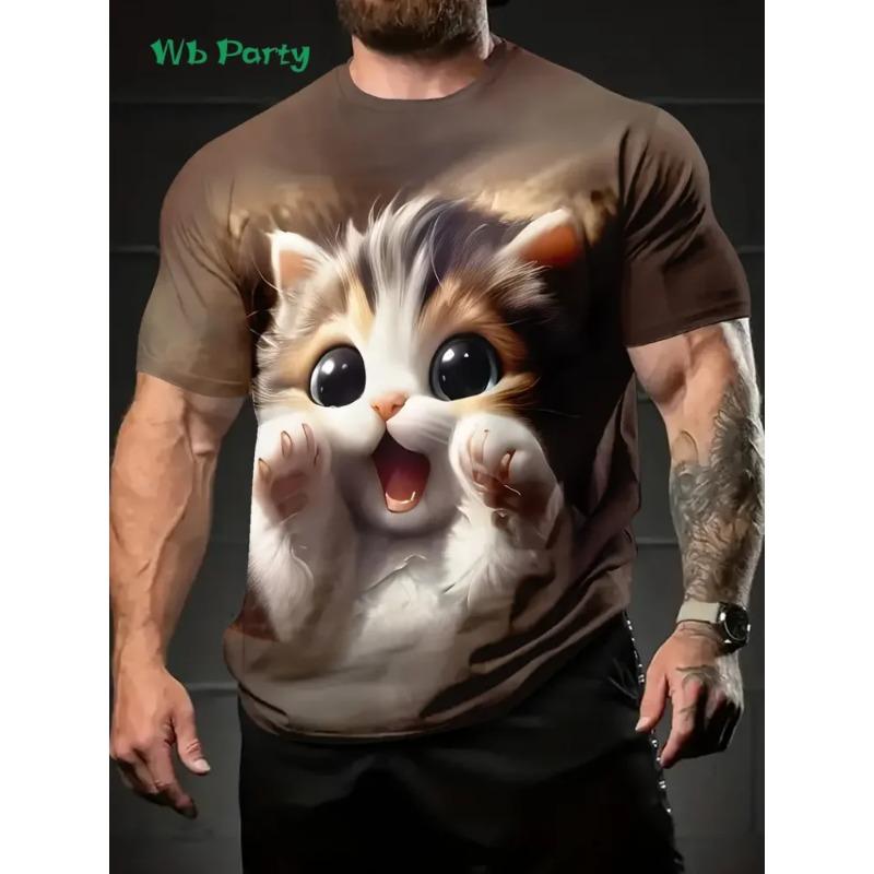 Nuova T-shirt con Stampa Gatto 3D Estate Outdoor Uomo Manica Corta Moda Girocollo Top Uomo Casual Oversize Abbigliamento Uomo