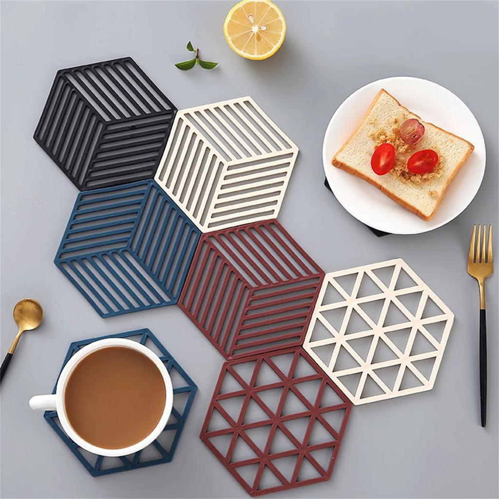 1/3/6PCS Rubber Tableware Insulation Mat Coaster Cup Hexagon Mats Pad Heat-insulated Bowl Placemat Home Decor Eco-friendly
