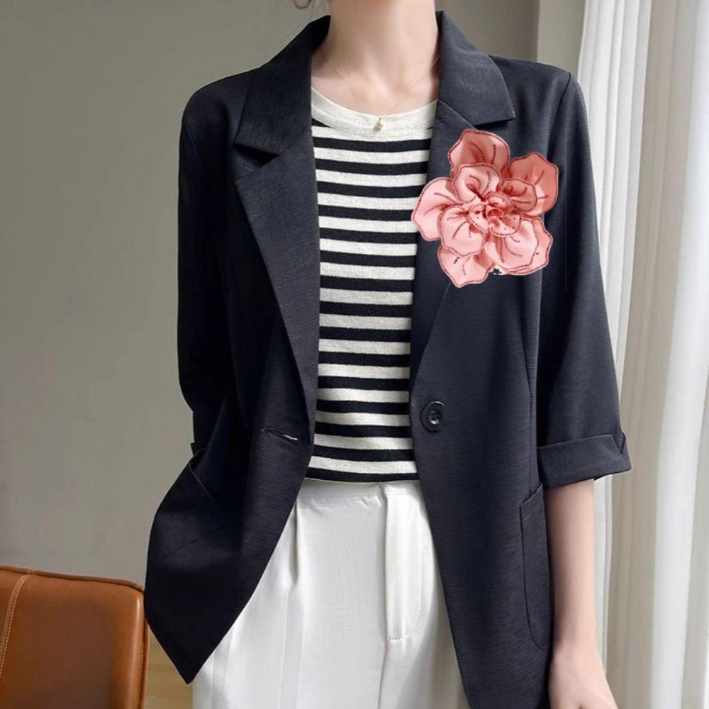 Badge Suit Collar Pin Korean Style Rhinestones Brooch Fashion Large Flower Camellia Brooch  Women