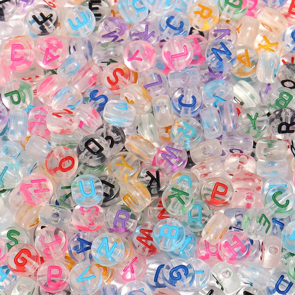 100Pcs Acrylic Flat Letter Beads Colored Alphabet Clear Round Loose Bead For Bracelet Necklace Charms Jewelry Making Accessories