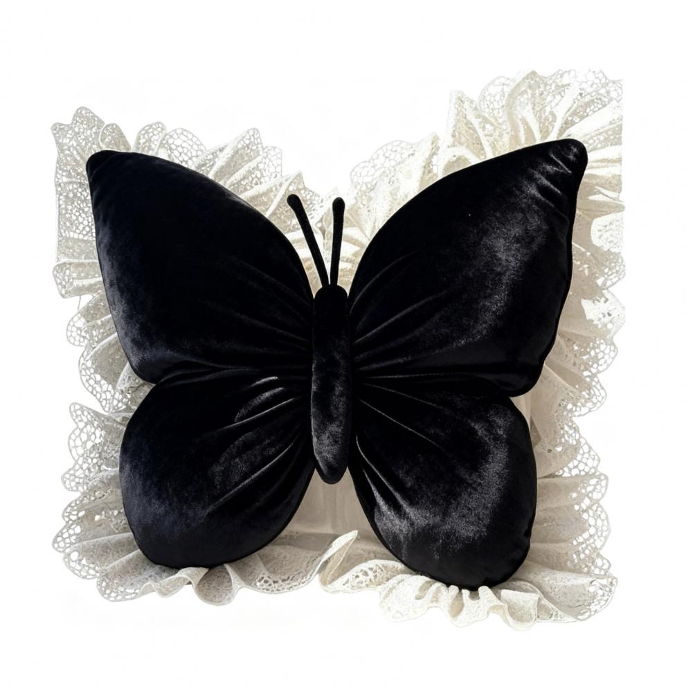 Butterfly Pillow Velvet Butterfly Throw Pillow with Lace Trim Sofa Couch Car Pillow Home Decor Gift for Housewarming